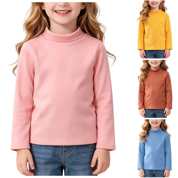 Faraee Kids Mock Turtleneck Pullover Little Boys Girls Solid Color Fleece Shirts Lightweight Fall Winter Basic Layer Tops 2t 3t 4t 5t 6t 2-12 Years,Orange