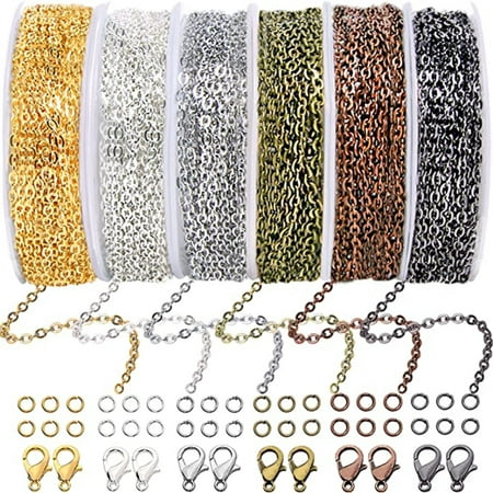 Chok 60Ft Jewelry Making Chains, 6 Colors 2mm Stainless Necklace Chains for Jewelry Making, Metal Chains Kit for DIY Jewelry Necklace Bracelet Anklet Making
