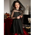 thumbnail image 5 of Oudiya Girls Mesh Puff Lantern Long Sleeve Black Dress Mock Neck Formal Party A Line Short Tulle Dress, 5 of 7