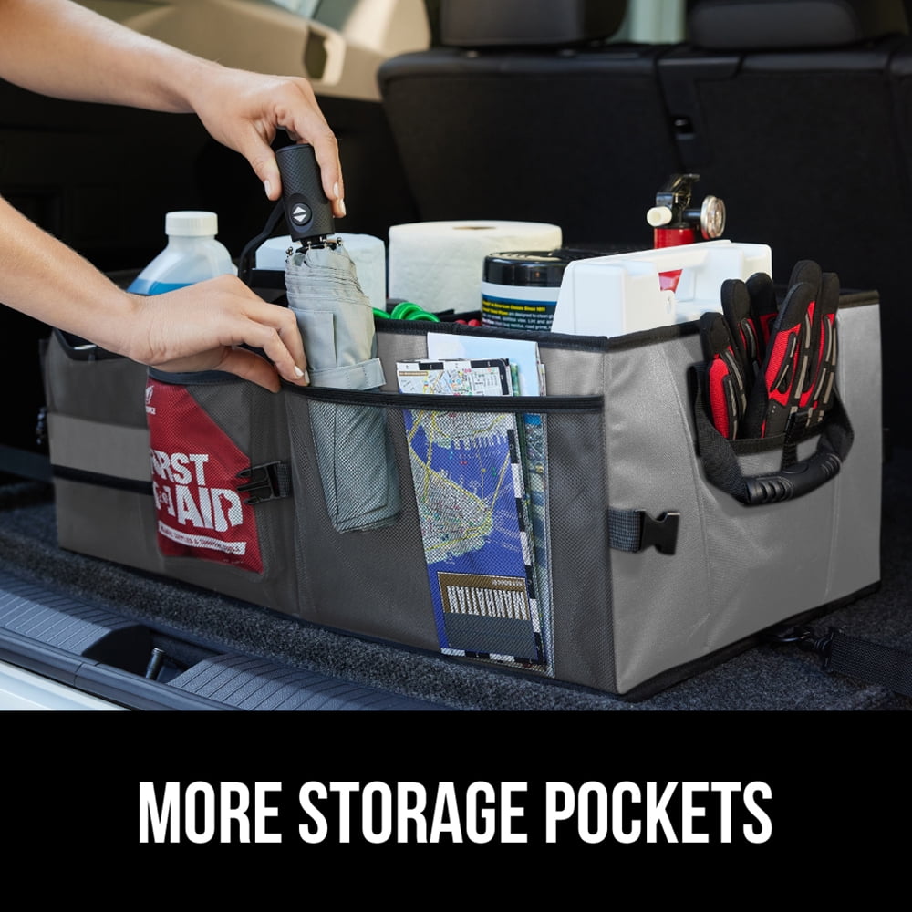 GORILLA GRIP Trunk Storage Organizer, Collapsible Container for Car Sedan or SUV, Gray