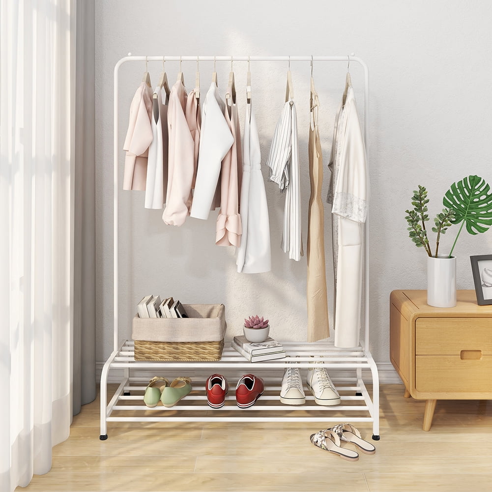 Kepooman Portable Garment Rack Freestanding Hanger with 2-Tier Shelves ...