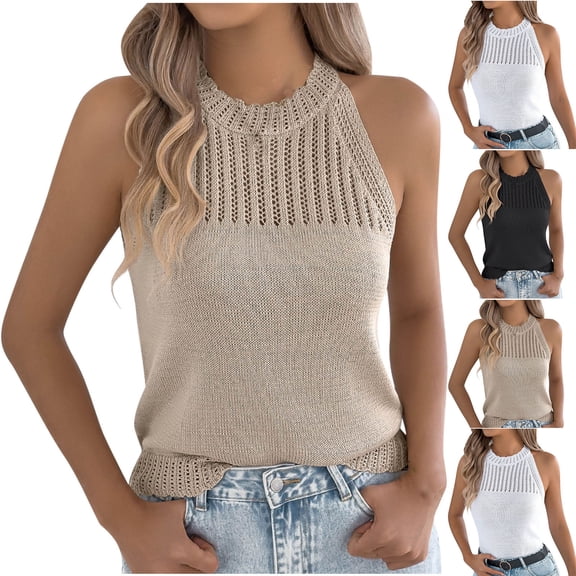 Hvyesh Womens Summer Knit Tank Tops,Racerback High Neck Lightweight Sweater Vest Dressy Casual Outfits