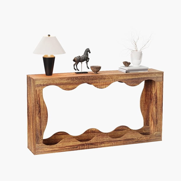QinaQin Mesa consola farmhouse de 63 pulgadas, diseño angosto de 2 niveles con almacenamiento, ideal para sala, pasillo o recibidor