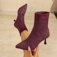 thumbnail image 6 of Willtoo Women Pointed Toe Stiletto Sock Ankle Boots Stretch Knit Slip On Short Boots Fall Winter Slim Heel Fashion Booties, 6 of 6
