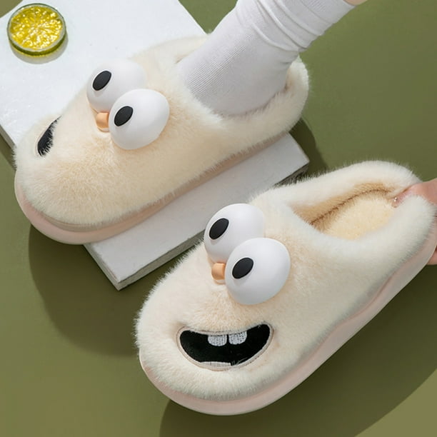 Teissuly Big Eyes Ladies Cotton Memory Foam Slippers Women's Slippers House Bedroom Slippers for Plush Comfy Lined Slide Shoes Teissuly WER202312142148