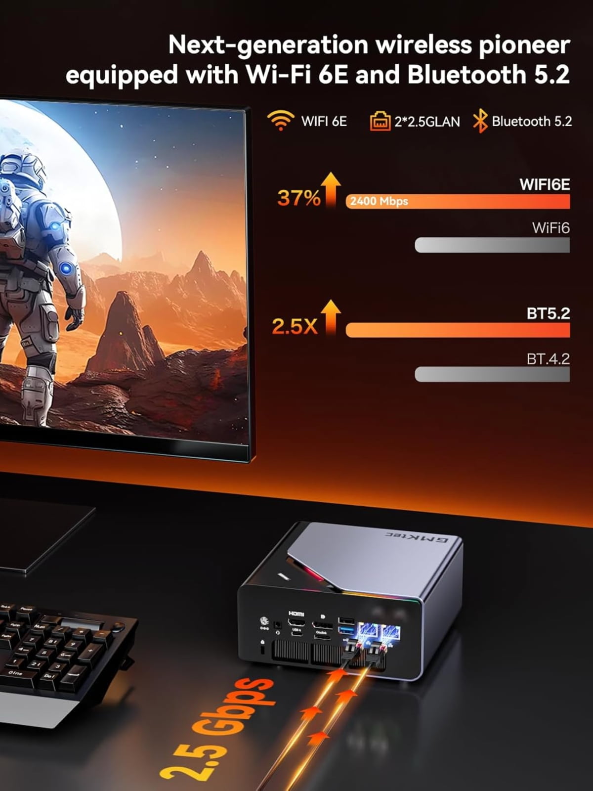 GMKtec Mini Gaming PC，32GB RAM 1TB SSD，AMD Ryzen 7 H 255 (Upgraded 8745HS) , Desktop Mini Computers, WiFi 6E, BT 5.2, NucBox K12