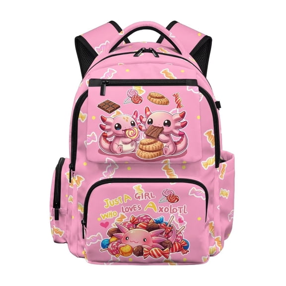 Aplkyhs Cute Axolotl 17 Inch Backpack for Age 6-12 School Bag Lightweight Water Resistant Bookbag with Adjustable Straps for Elementary Travel