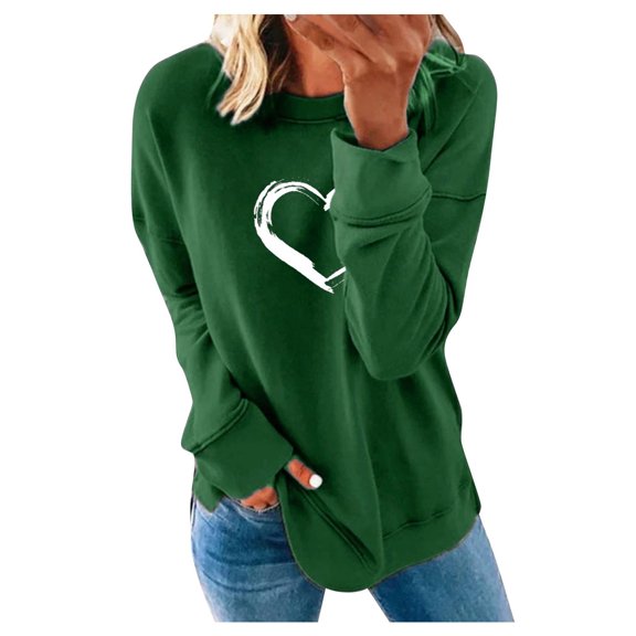 Holloyiver Love Heart Print Sweatshirts Women Long Sleeve Pullover Tops Casual Blouse