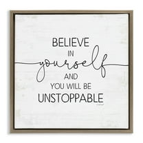 Stupell Industries Believe In Yourself Inspirational Typography Painting Brown Floater Framed Canvas Art Print Wall Art, 25 x 25