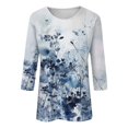 thumbnail image 4 of Cqxid525 Comfort Colors T-Shirts Women's Fashionable Round Neck Casual Floral Print Three Quarter Sleeve T Shirt Blue Xl Summer Tops, 4 of 5