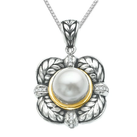 Duet 10 mm Freshwater Pearl Pendant Necklace with Diamonds in Sterling Silver and 14kt Gold