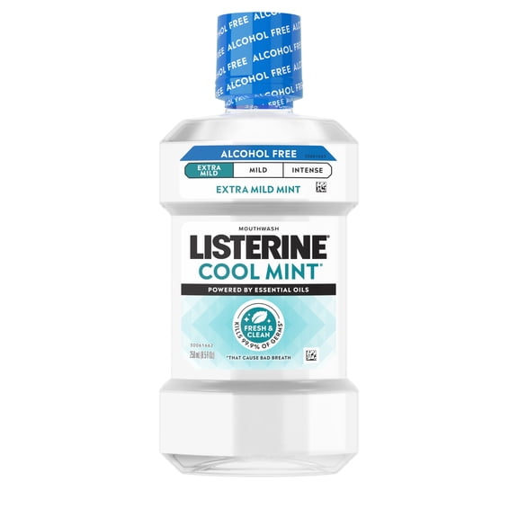 Listerine Extra Mild Alcohol-Free Mouthwash, Cool Mint, 250 mL