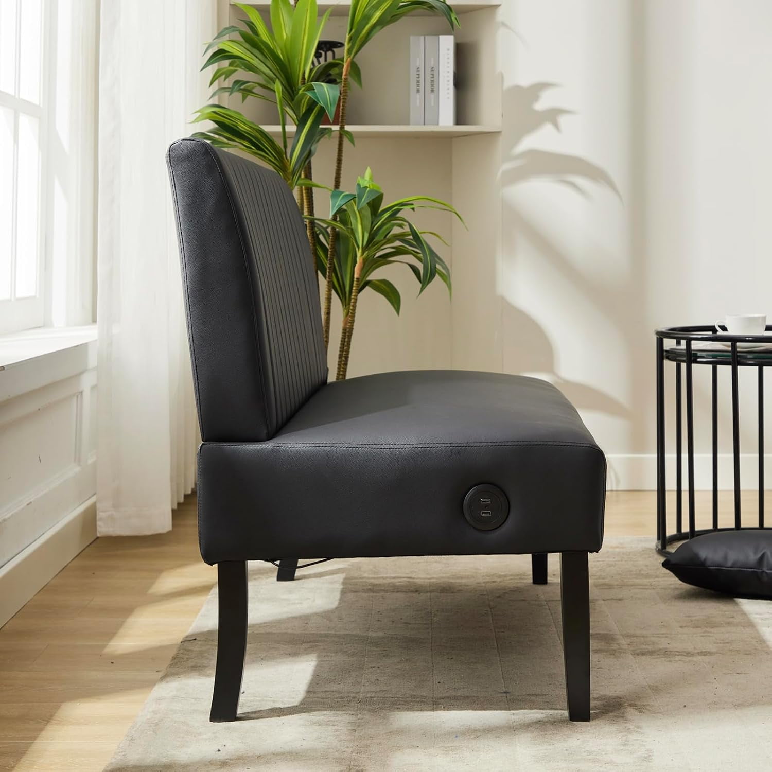 LAZZO 43" Mini Small Comfy Couch Armless Loveseat Sofa with USB Port, Black