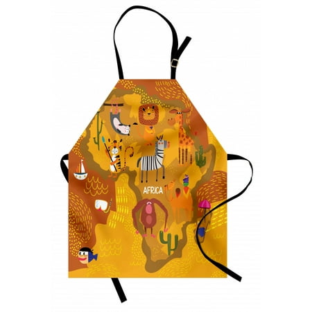 

Lion Apron World Map with Traditional Animal in the Outlined Map of Africa Cartoon Form Unisex Kitchen Bib with Adjustable Neck for Cooking Gardening Adult Size Multicolor by Ambesonne