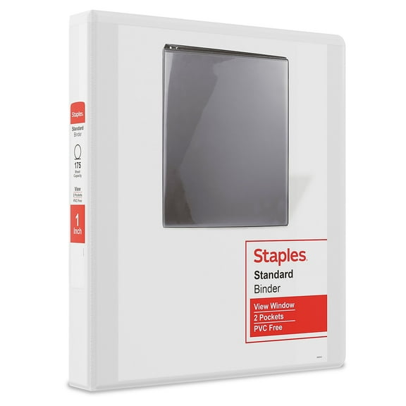 Staples Standard 1" 3-Ring View Binders White 12/Carton (26432CT) 55406CT/26432CT
