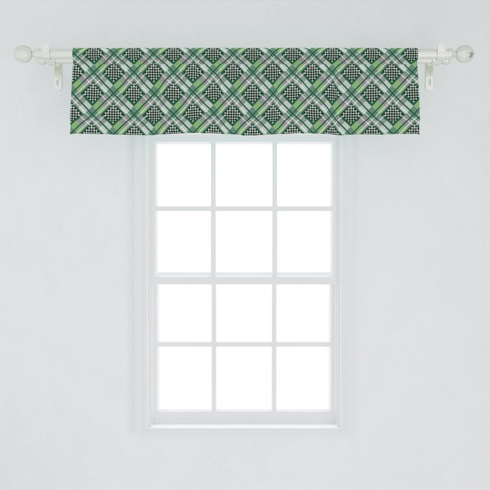 Hunter Green Window Valance, Checkered Pattern with Squares and