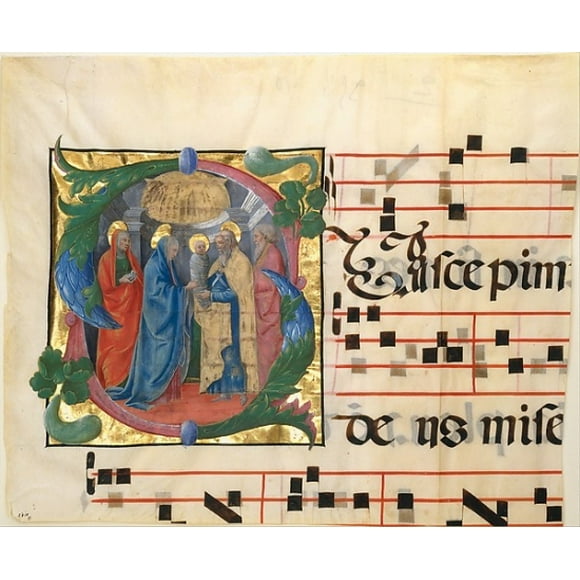Manuscript Illumination with the Presentation in the Templ in an Initial S, from a Gradual Poster Print by Attributed to