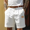 thumbnail image 3 of Men's Linen Casual Shorts with Drawstring Elastic Waist Shorts Summer Vacation Beach Vacation Yoga Golf Linen Shorts Flat Front Cotton Linen Wear with Pockets,White 2XL, 3 of 4