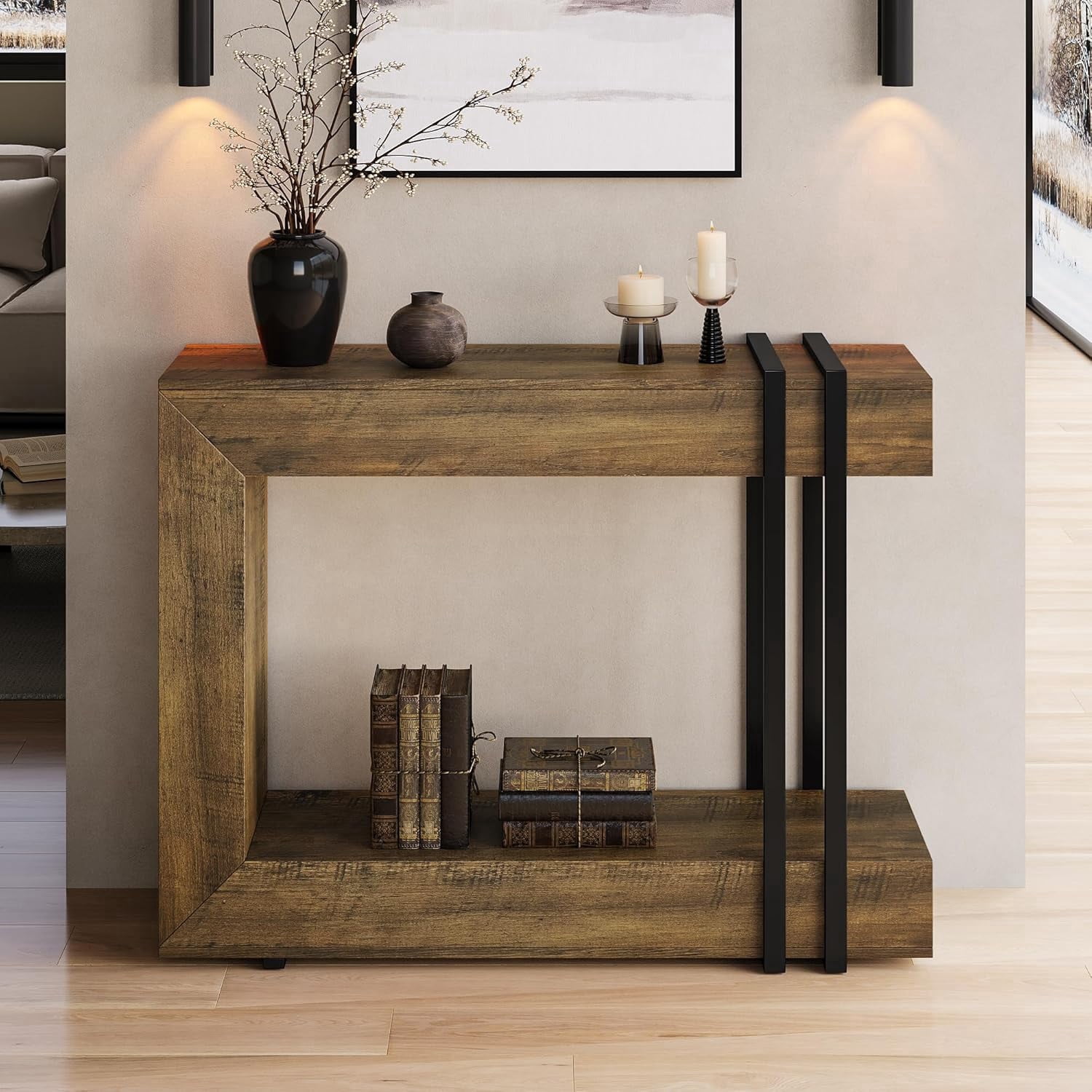 Einhomn Entryway Table,2-Tier Narrow Console Table Behind Couch with Storage,42.5" Wooden Hallway Table for Living Room,Entrance,Foyer,Rustic Brown