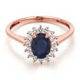 thumbnail image 3 of Gem Stone King 10K Rose Gold Blue Sapphire and White Created Sapphire Women's Engagement Ring (1.26 Ct Oval, Available 5,6,7,8,9), 3 of 6