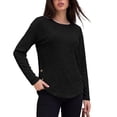 thumbnail image 5 of GERsome Women's Long Sleeve Shirts Crew Neck Button Trim Curved Hem Pullover Tops Casual Loose Fit Blouses Black M, 5 of 6