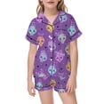 thumbnail image 5 of Afdoent Girls Pajamas Set Halloween Skeleton Print Sleepwear Short Sleeve With Shorts 2Pcs Pajama Sets For Kids Casual Lapel Loungewear Comfortable Holiday Sleepwear 1-2 Years, 5 of 5