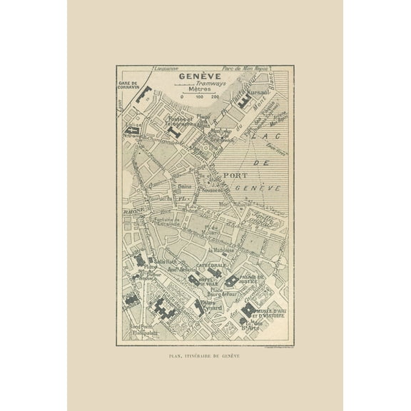 Historic Map - Geneva Switzerland Route Plan - Swiss Guide 1917 - Vintage Wall Art