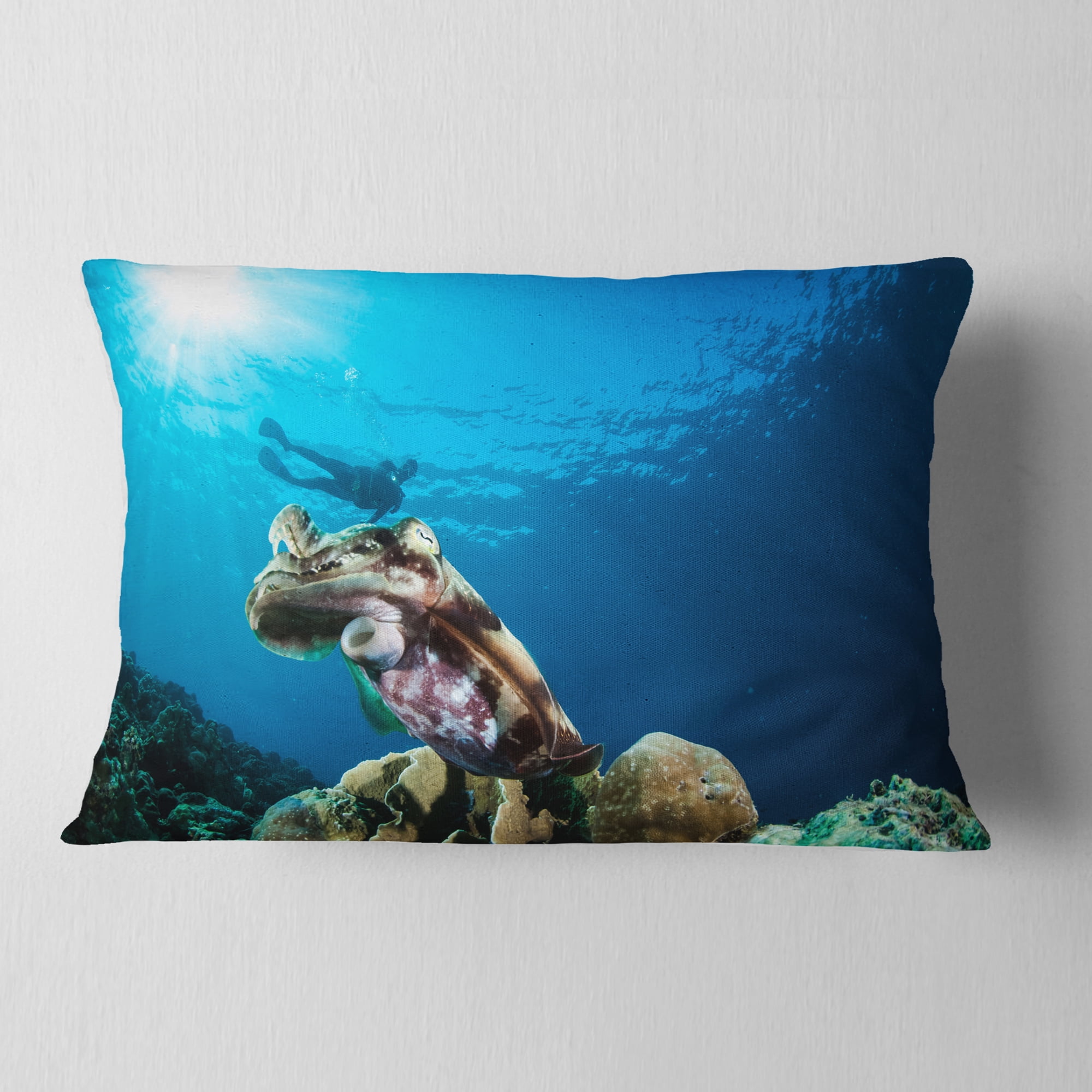 Designart Broadclub Cuttlefish Underwater - Seashore Throw Pillow - 12x20