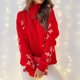thumbnail image 4 of Suéteres De Punto Suéteres Estampado de copo de nieve Cuello alto Mujer Traje diario de Navidad Ygjytge Rojo T L para Mujer, 4 of 5