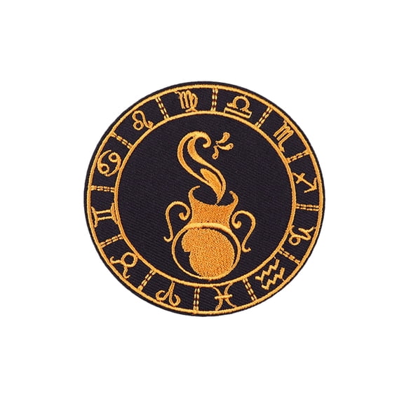 Uijokdef 1 PCS Constellation Embroidered Iron-On Patch, Black and Gold, 3.15 inches