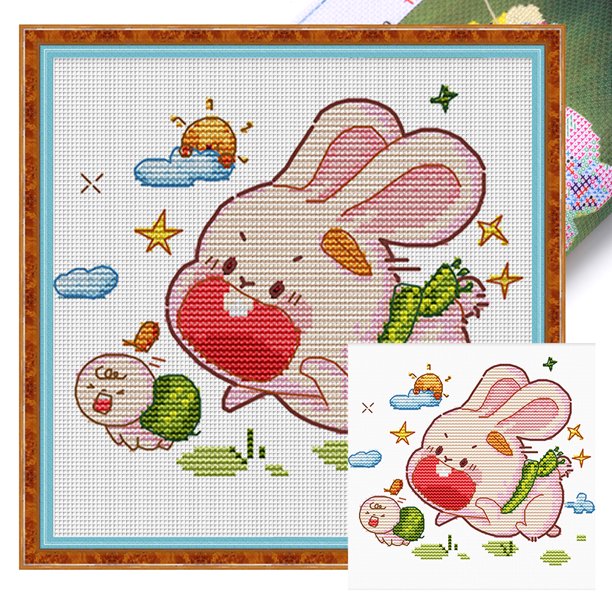 Kit Punto Cruz Con Liebre Hilo Algodón Ecológico Bordado Parcial 11CT 29x29cm