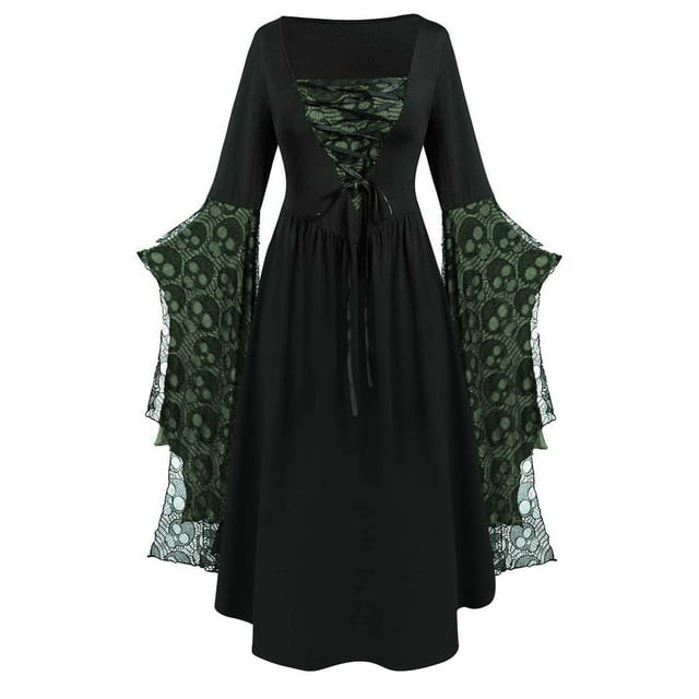 Robe pour Femmes Imprimé Dentelle Crâne Manches Longues Col Carré Mode