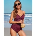 thumbnail image 4 of Charmo Women Ribbed One Piece Bathing Suits Ruffle V Neck Swimsuit High Cut Monokini, 4 of 6