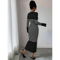 thumbnail image 4 of Women'S Striped V Neck Sweater Dress Long Sleeve Bodycon Midi Dresses Black S, 4 of 7