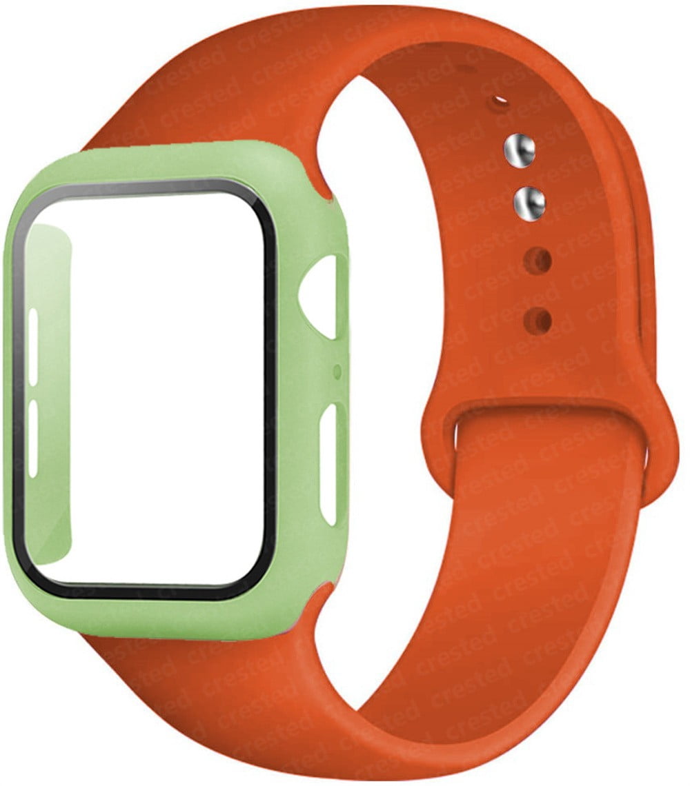 Case+ Strap For Apple Watch band 44mm 40mm 38mm 42mm 40 44 mm Silicone  Wristbands with PC screen protector Cover iWatch 3 4 5 6 SE - Orange -  Walmart.com