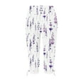 thumbnail image 5 of Mrat Women's Capris Pants High Waist Printed Stretchy Womens Drawstring Elastic Straight Yoga Workout Running Yoga Pants Running Cropped Pants with Pocket Printed Pants Purple_EE L, 5 of 5