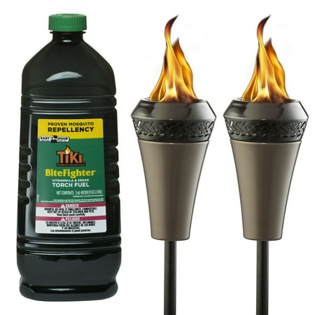 TIKI Brand Island King Bundle - 2 66-inch Island King Large Flame Torch + 100 oz. BiteFighter Torch Fuel