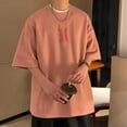 thumbnail image 6 of Men's Crew Neck Suede Loose Short Sleeve Letter T-shirt, 6 of 7