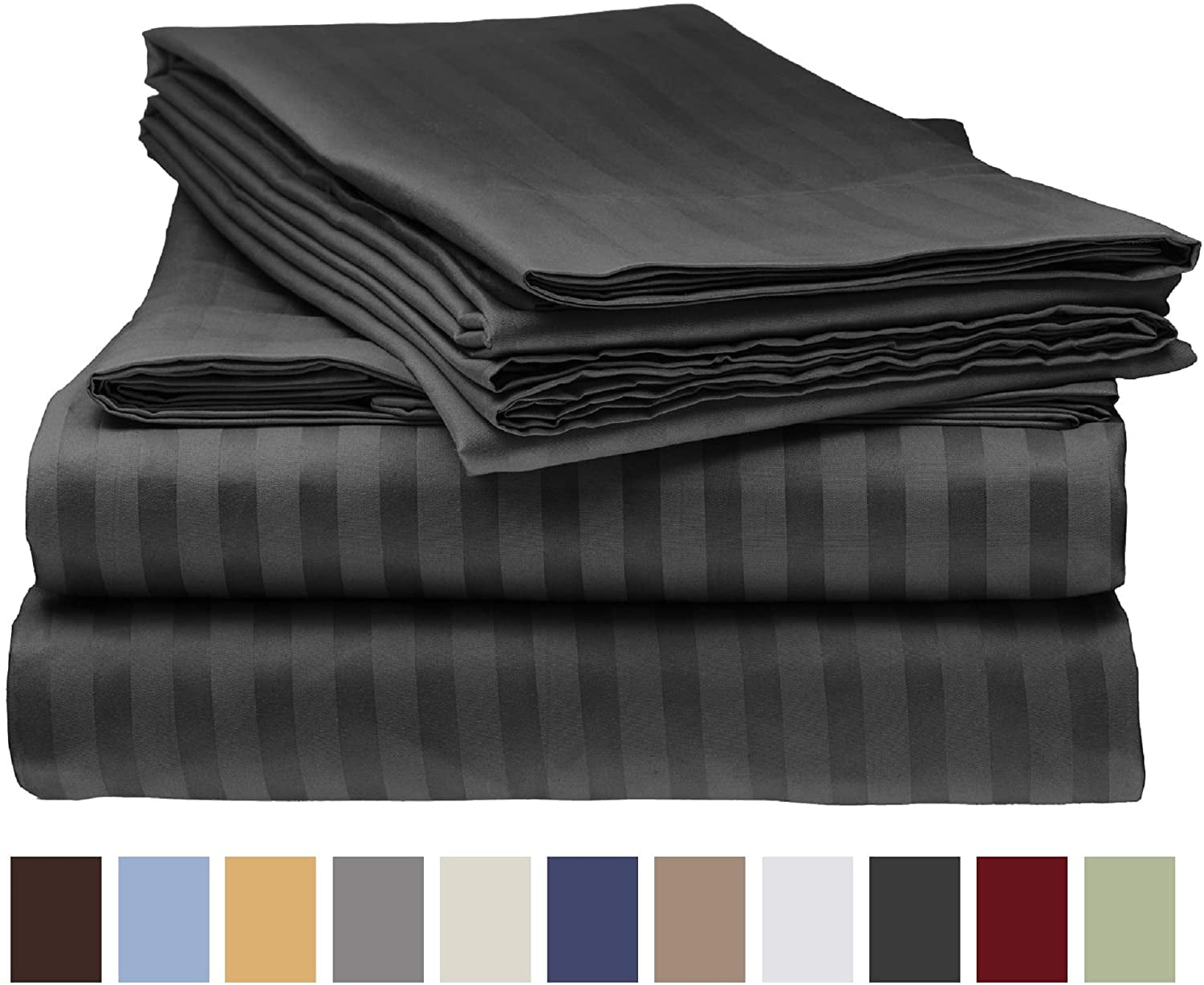 4 PCs Sheet Set Dark Grey Stripe 1000 Thread Count 100% Egyptian Cotton USA Size 