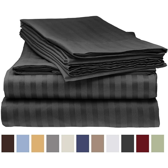 1000 Thread Count 4 Piece Quality Sheet Set 24 Inch Deep Pocket 100% Egyptian Cotton Color Black Stripe Size King