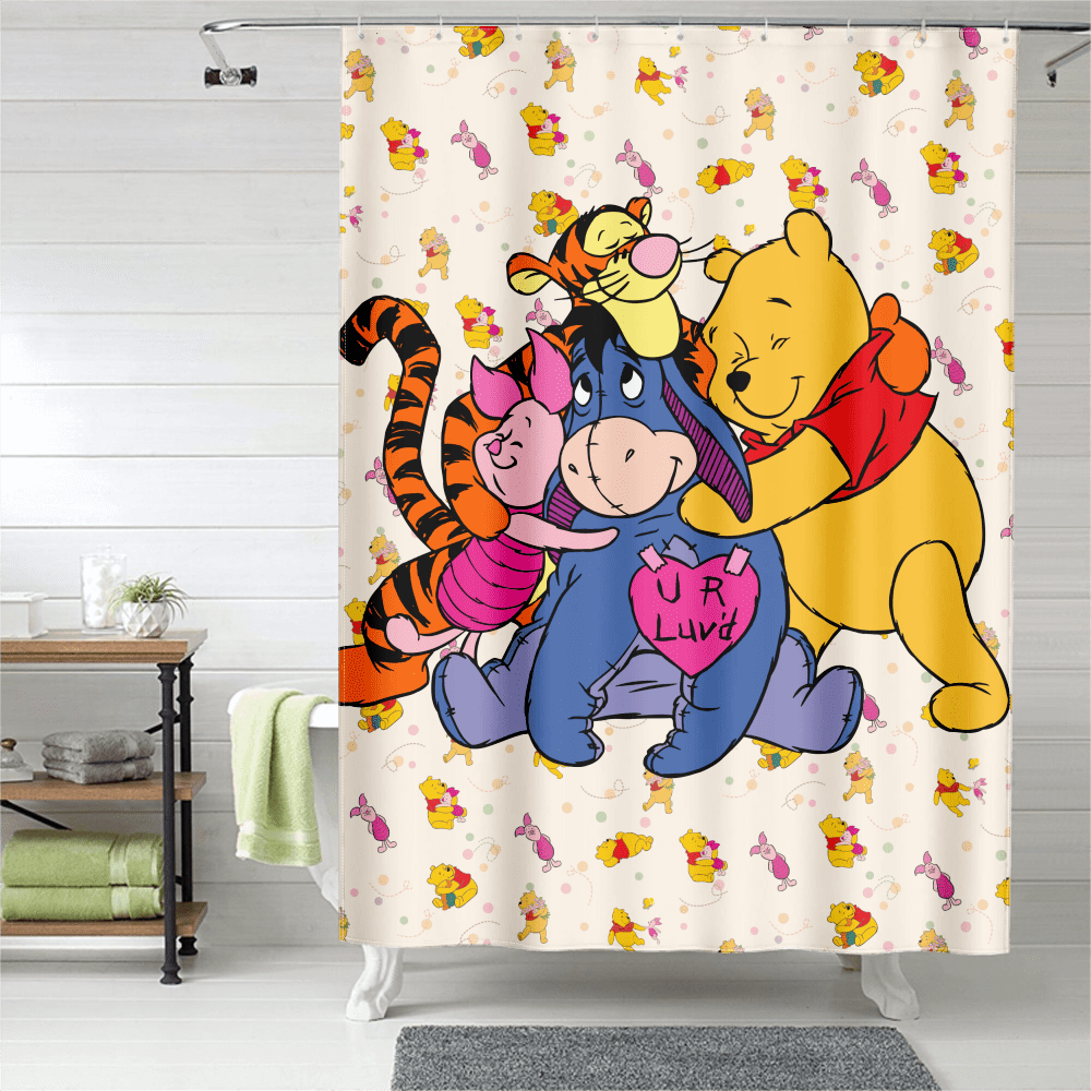 Winnie the Pooh Shower Curtain, Waterproof Fabric Curtains for Bathroom