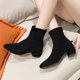 thumbnail image 5 of NECHOLOGY Botas Mujer Adulto Femenino Zapatos Botines para mujer Moda Otoño Invierno Mujer Botines Tacón bajo Puntiagudo Cuero de gamuza sólida Resbalón en la parte superior alta Cómodo (Black, 6.5), 5 of 6