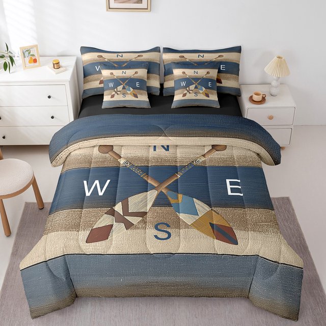 Erosebridal Wooden Paddle Bedding Full Comforter Set, Lodge Cabin Down Comforter, Rustic Theme Decor, Reversible 7 Pieces