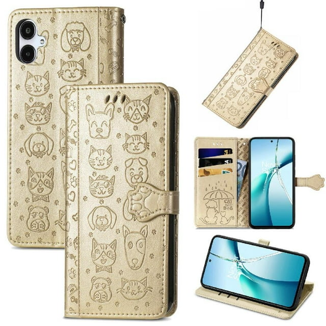 Funda Cartera FOXDOCK para Samsung Galaxy A07 , Flip PU con Relieve de Gatos y Perros, Tarjetero y Soporte