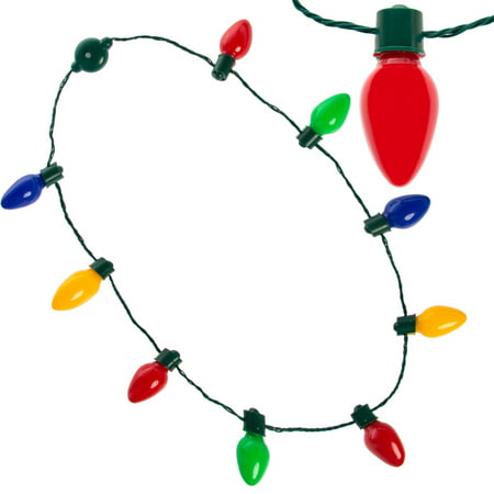 Simply Genius LED Light Up Christmas Necklace with Light Bulbs For Kids and Adults, Party Favors, String Lights, Christmas Decorations, with Bulk Options, Batteries Included