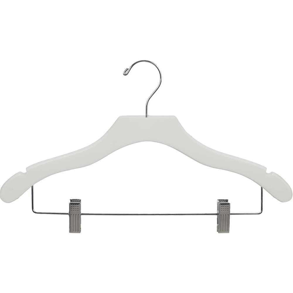 International Hanger Wooden Wavy Combo Hanger, White Finish with Chrome Hardware, Box of 50