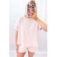 thumbnail image 3 of Chic Pink Stripe Knitted Short Sleeve Top and Drawstring Shorts Set for Women - [ZhiHiMeRi] | (US 12-14)L, 3 of 12