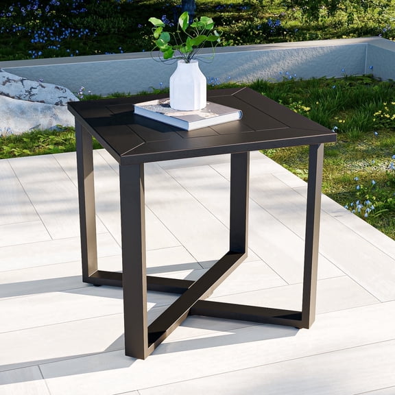 COOS BAY Iron Luxe Modern Outdoor Patio Side Table, Aluminum Frame with Square Table Top and Powder-Coated Steel Base, Black