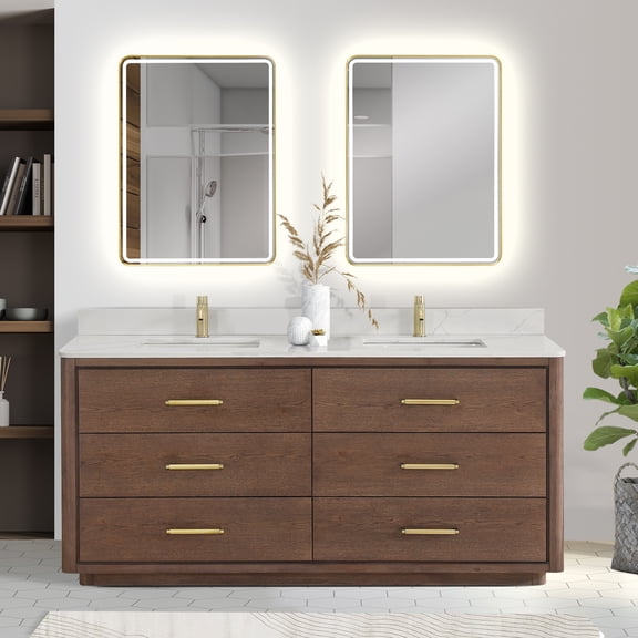 Vinnova Porto 72" Wood Double Bath Vanity with 6 Drawers in Aged Dark Brown