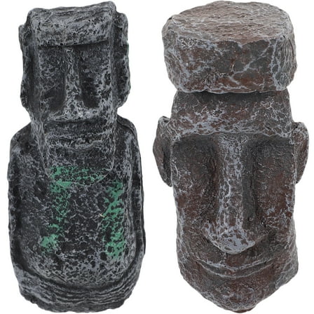 UNOMOR 2Pcs Small Moai Statue Grey Resin Figurines For present Givers Garden Decor